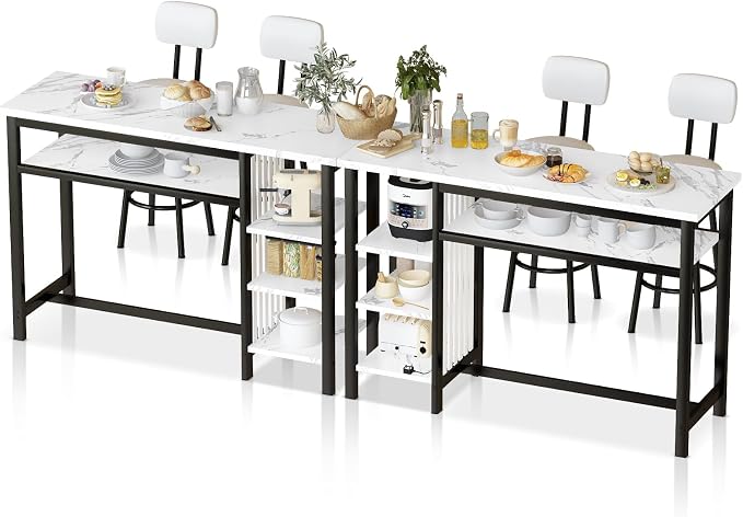 AWQM 3-Piece Bar Table and Chairs Set, Modern White Faux Marble Table - Image 9