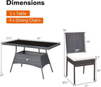 Tangkula 5 Piece Patio Wicker Dining Set, Outdoor Rattan Table and Chairs - Image 5