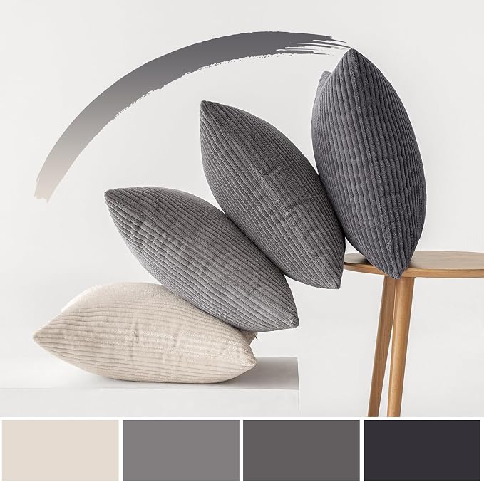 MIULEE Soft Corduroy Decorative Throw Pillow Covers Neutral Grey 18x18 | Set of - Image 5
