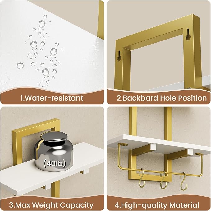 Creso hom Floating Shelves, Hanging Bathroom Shelves 2-Tier, Wall Mounted - Image 5