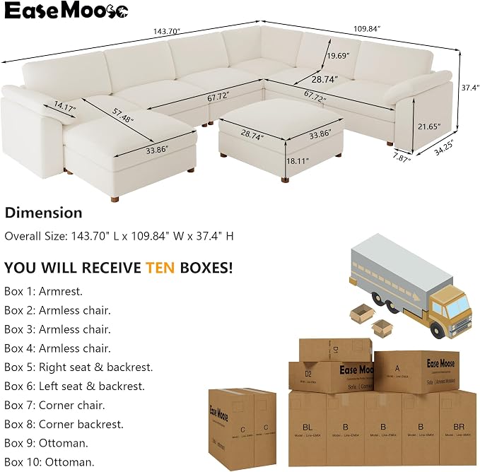 EASE MOOSE Oversized Sectional Modular Sofa，Comfty U Shape Sectional FSC - Image 2