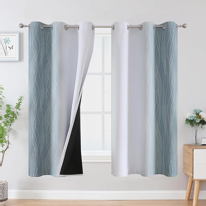 Stone Blue and Greyish White Blackout Curtains by ESTELARTEXTILER