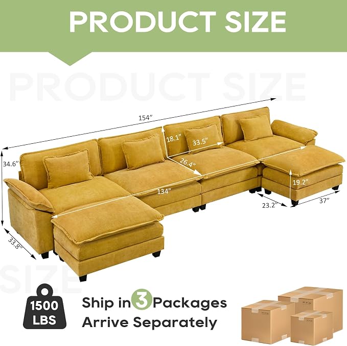 Oprisen 154" Modular Sectional Sofa, Comfy Cloud Couch Sectional Sofa - Image 2
