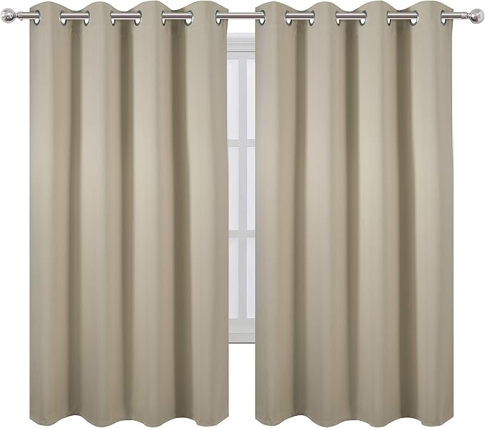 Beige Thermal Blackout Curtains/52 x 63 Inch/Set of 2 Panels Room Darkening - Image 2