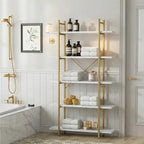 5 Tiers Bookshelf Organizer White Faux Marble Shelf, Modern Open Display - Image 5
