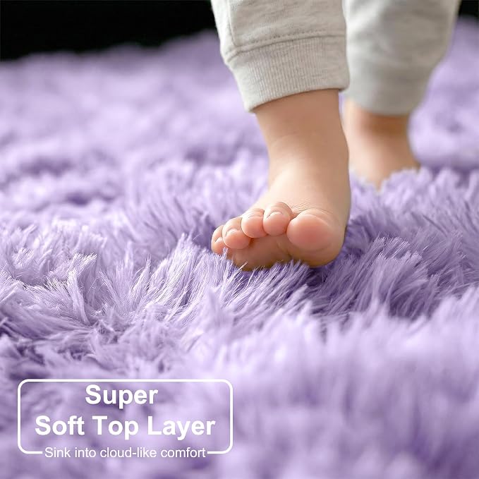 Amdrebio Light Purple Lavender Fluffy Circle Rug 5Ft - Image 4