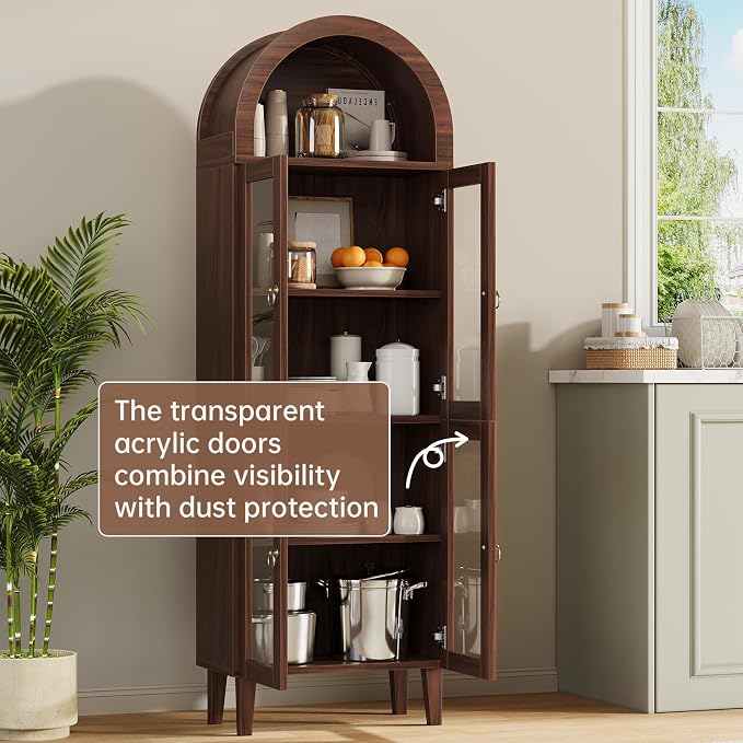 71" Tall Arched Cabinet with Acrylic Door, Modern Curio Arched Bookcase with - Image 5