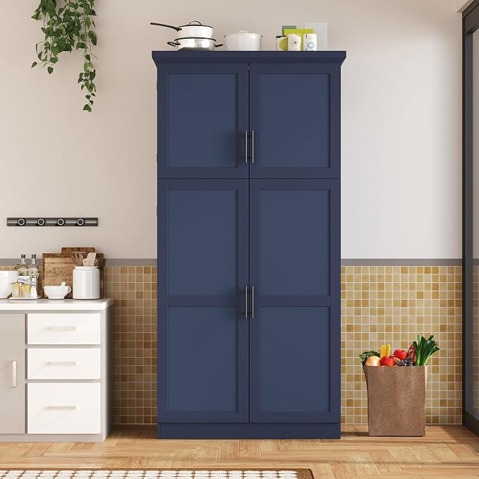 VilroCaz Freestanding Kitchen Pantry Tall Storage Cabinet, Wooden Kitchen - Image 3