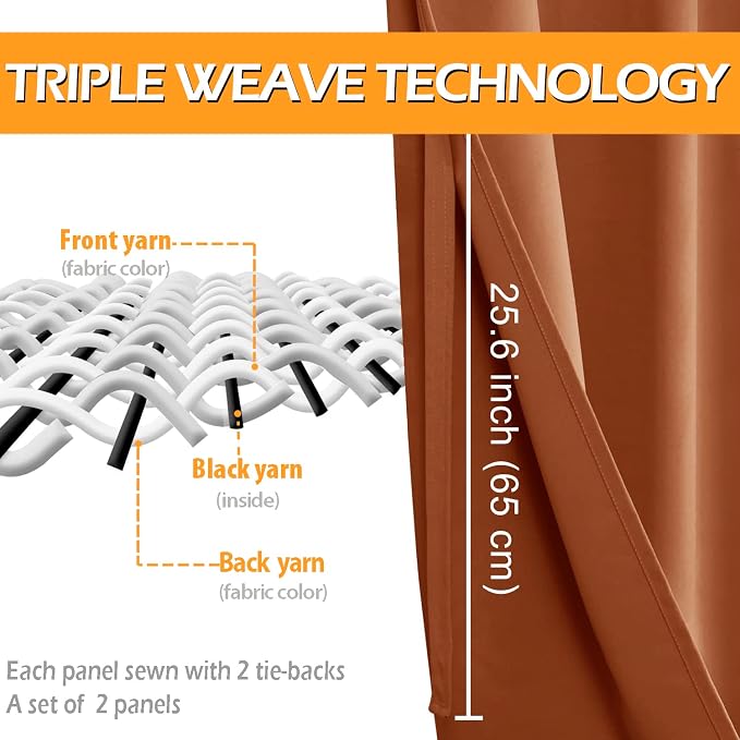 Fall Blackout Curtains for Bedroom Burnt Ochre 52 x 54 Inch 2 Panel | Thermal - Image 3