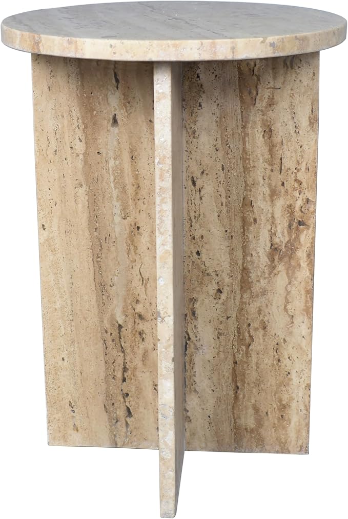 JONATHAN Y Javier Solid Travertine Marble End Table, 14-inch Round Modern - Image 5