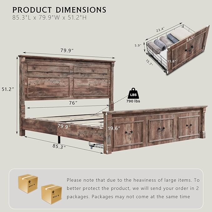 Aitjunz Farmhouse King Size Bed Frame - Image 2