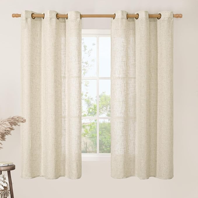 63 Inch Length Beige Linen Curtains by LAMIT
