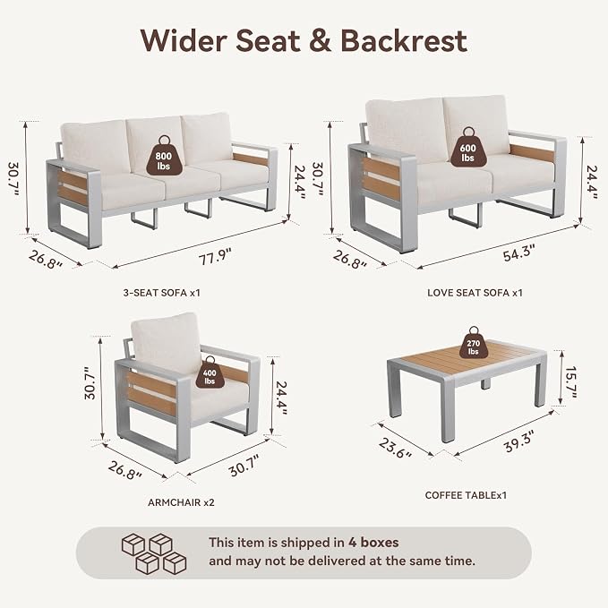Aoxun Aluminum Patio Furniture Set, 7 Seats Luxury Metal Patio Conversation Sets - Image 2