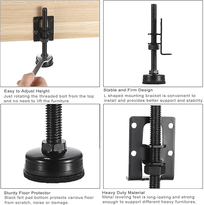 OwnMy 4 Packs Adjustable Furniture Leveling Feets L Shaped Furniture Levelers - Image 4