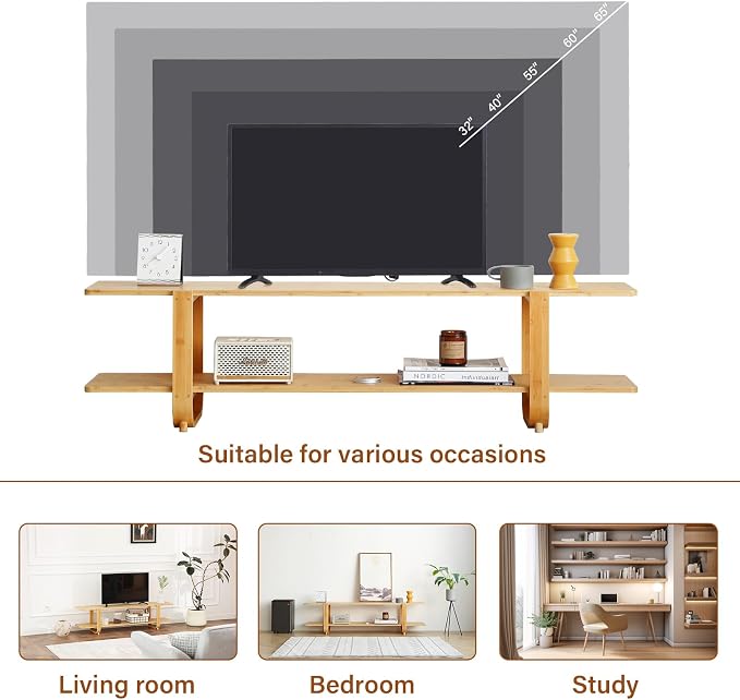 Welnow Low Bamboo TV Stand for Up to 65 Inch, Small Mid Century Modern - Image 4