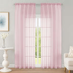 Blush Sheer Curtain 90 Inches Long 2 Panels Set, Solid Filmy Drapes by OWENIE