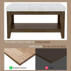 ABHENG Solid Rubber Wood Shoe Bench, Soft Chenille Material Upholstered Seat - Image 3