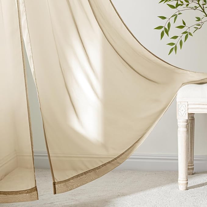 MIULEE Beige Sheer Curtains 63 Inches Long 4 Panels 42 x 63 Inches | Light - Image 6