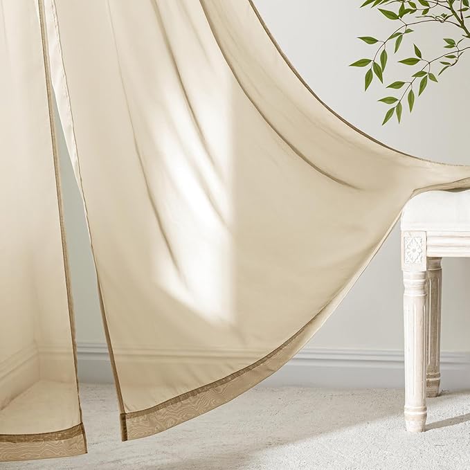 MIULEE Beige Sheer Curtains 96 Inches Long 4 Panels 42 x 96 Inches | Light - Image 6