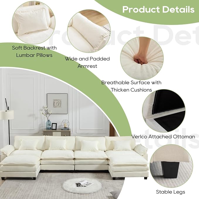 Oprisen 154" Modular Sectional Sofa, Comfy Cloud Couch Sectional Sofa - Image 6