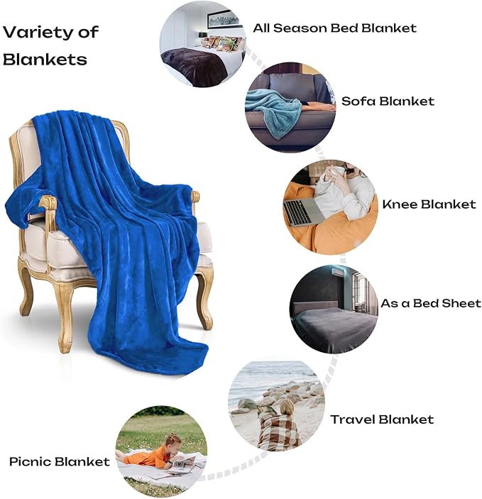 Royal blue Fleece Plush Throw Blanket 50"x60"for Couch Fuzzy Cozy Flannel | - Image 3