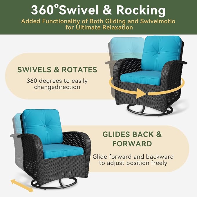 Aoxun 3 Pieces Patio Furniture Set, Patio Swivel Rocker Chairs Set of 2 - Image 3