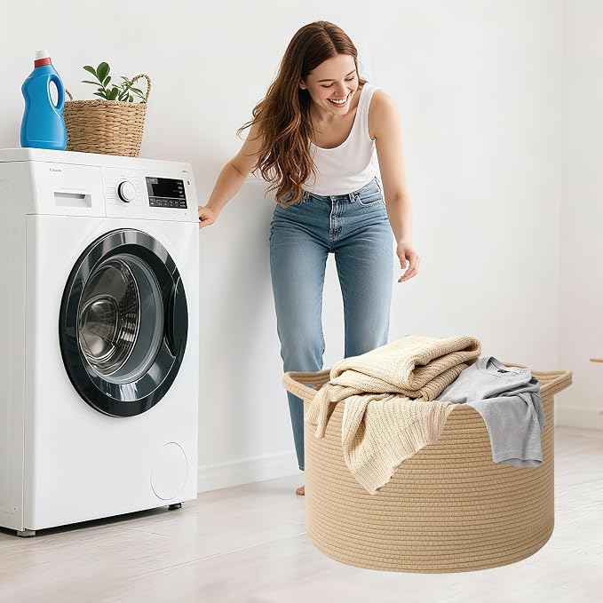 90L Extra Large Blanket Basket, Woven Rope Laundry Basket Hamper - Image 7