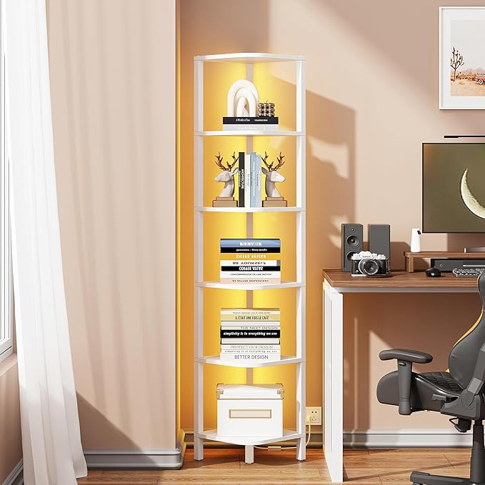 TUTOTAK Corner Shelf with LED Light, 6-Tier Corner Bookshelf by ChoosetutotakFurnitureBuildYourCozyHome
