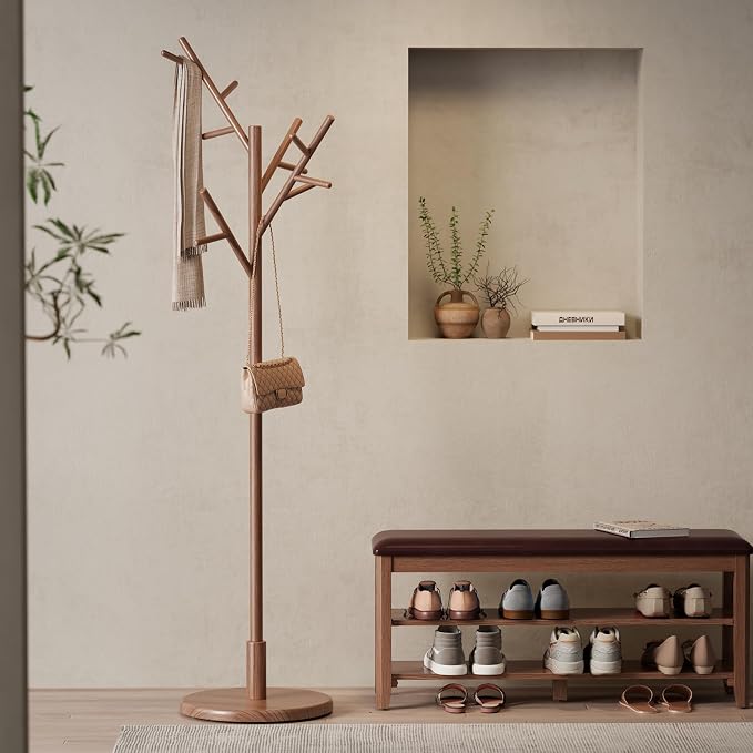 Muwuele Coat Rack, Solid Wood Coat Rack Freestanding - Image 2