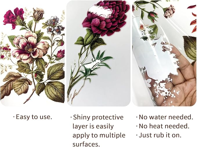 Floral Rub on Transfer for Furniture Vintage Large Flower UV DTF Transfer - Image 3