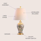 JONATHAN Y 24" Multi-Colored/Gold French Country Ceramic Floral Urn Table Lamp - Image 5
