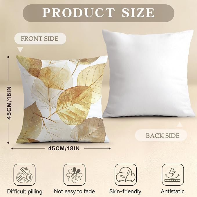 OBSEDE Golden Leaf Illustration Decorative Throw Pillow Covers 18 × 18 in - Image 3