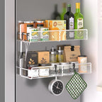 Magnetic Spice Rack for Refrigerator, 2 Pack Metal Magnetic Shelf White by DTUQYX
