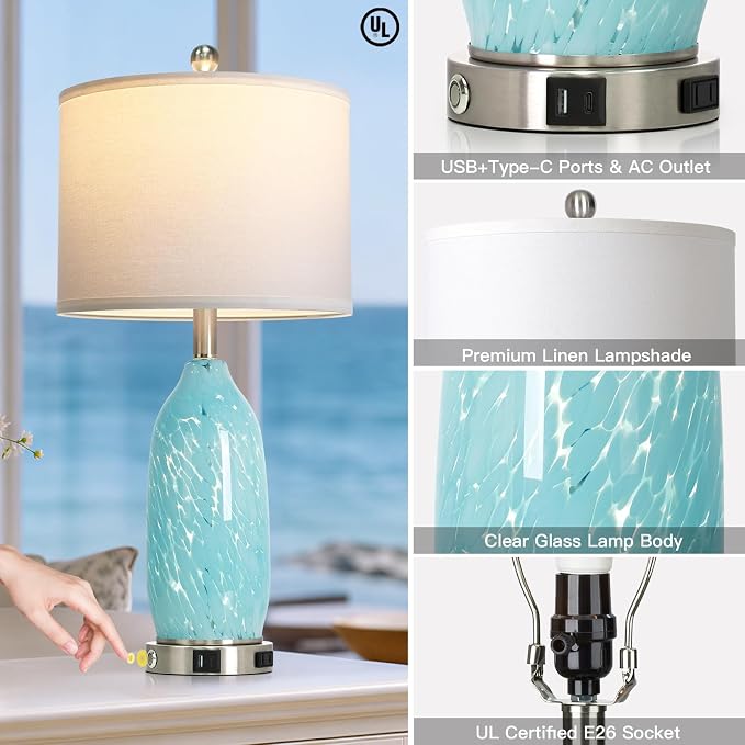 Rinweey 26" Bule Glass Table Lamps Set of 2, Nautical lamp - Image 4
