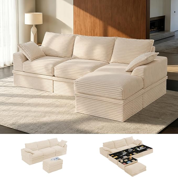 Upgrade Boneless Couch with Storage, Extra Deep&High Seat Modular Sectional by Unknown