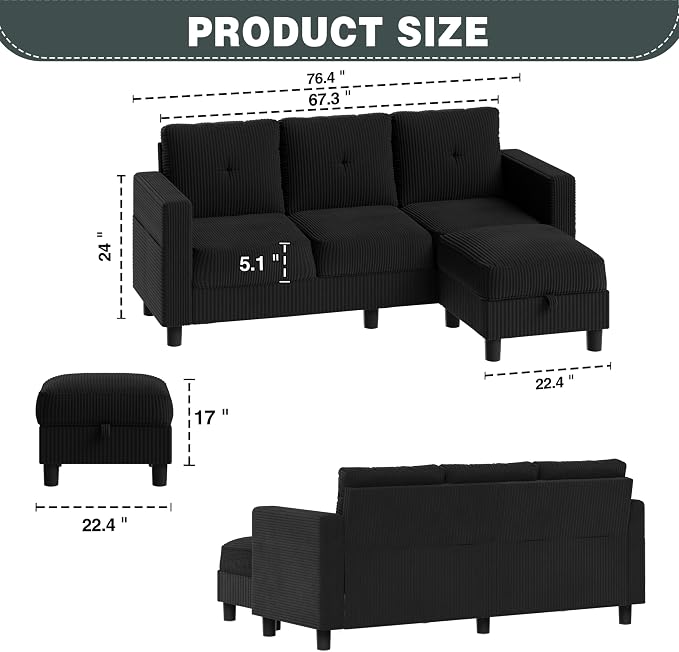 SUNLEI Convertible Sectional Couch Sofa - Image 2