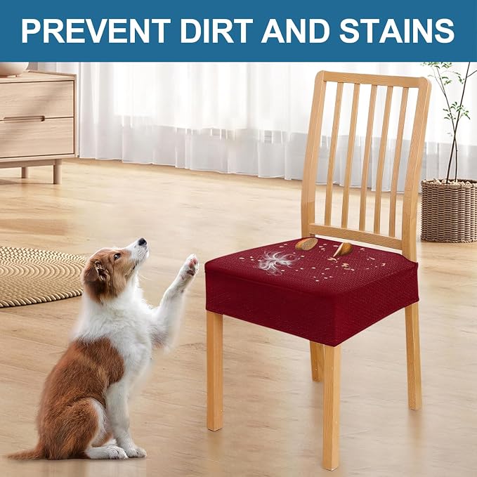 Smiry Waterproof Seat Covers for Dining Room Chairs Set of 4, Stretch Jacquard - Image 6