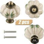 Ivory Pumpkin Knobs 2 Pack Ceramic Cabinet Knobs Vintage Drawer Pulls - Image 2