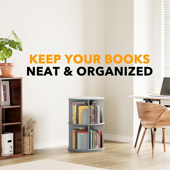 SpaceAid 2 Tier Rotating Bookshelf Tower, Spinning Bookcase Lazy Susan - Image 6
