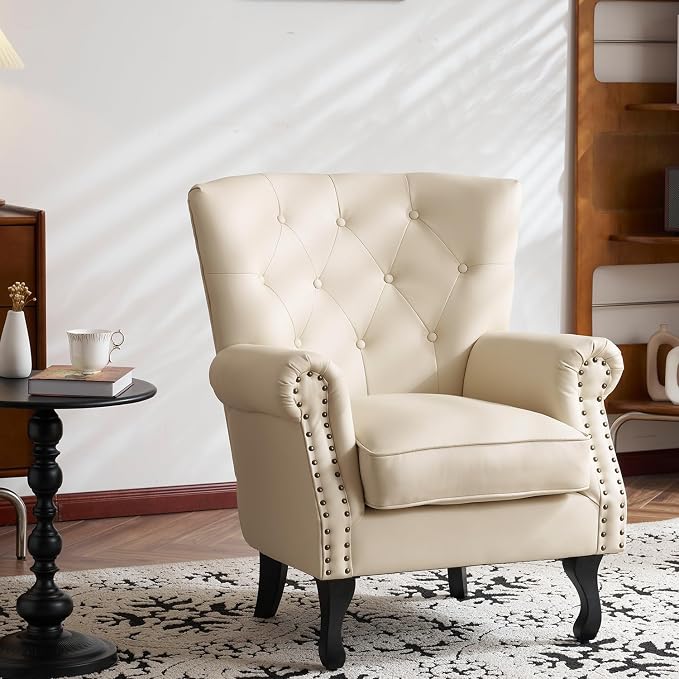 Modern Faux Leather Accent Chair, Upholstered Mid-Century Armchair - Image 2