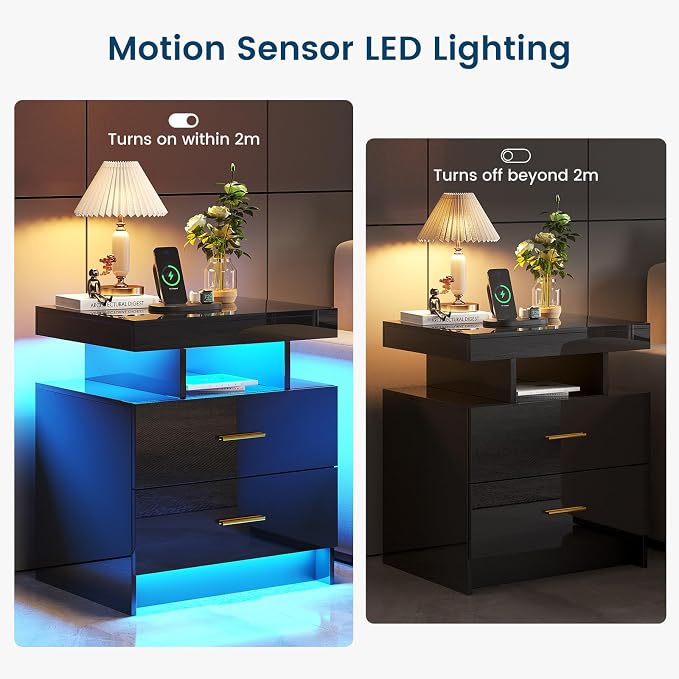 HNEBC Auto LED Nightstand with Wireless Charging Station & USB Ports, High - Image 7