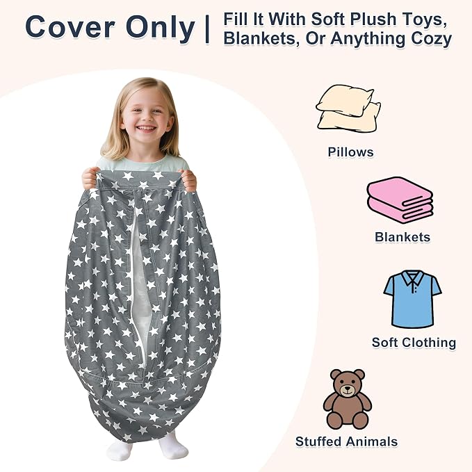Lukeight Stuffed Animals Storage Bean Bag Chair Cover - Image 3
