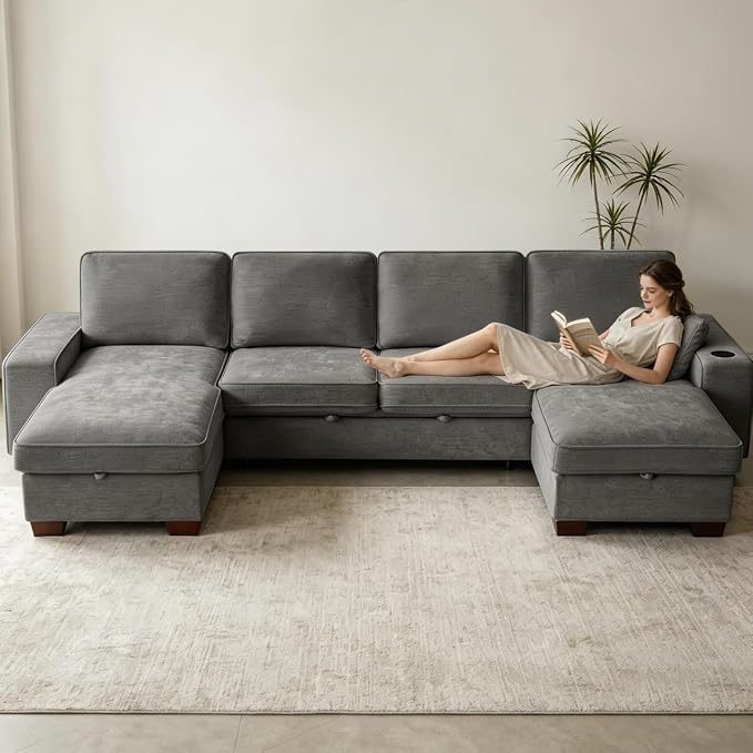 129" Convertible Sleeper Sofa Bed, L Shaped - Image 4