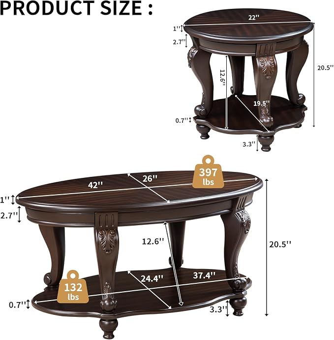 LKTART Wood Coffee Table Set - Image 3