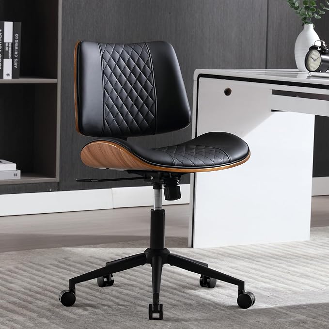 Home Office Chair No Arms with Wheels, Adjustable Height Small Desk Chair by BERYTH