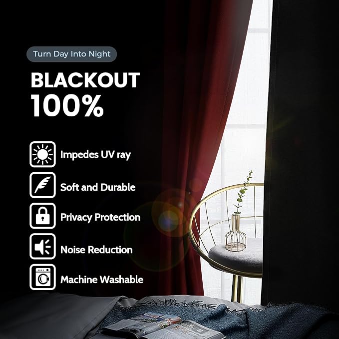 SimpleHome Burgundy Red 100% Blackout Curtains Room Darken Living Room 84 | - Image 3