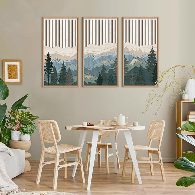 IARTTOP Large Mountain Wood Wall Art Framed Decor Set Of 3, Modern Mountain - Image 5