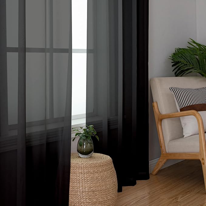 Simplebrand Black Sheer Curtains 108 Inches Long, Extra Long Rod Pocket Solid - Image 5