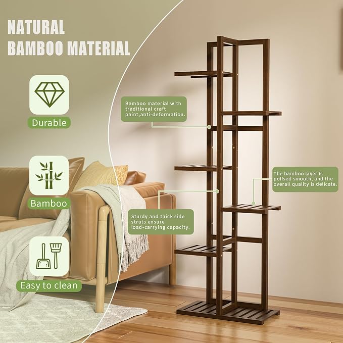 ROMGUAR CRAFT 6 Tier Bamboo Plant Stand Indoor, Wood Tall Flower Holder Corner - Image 5