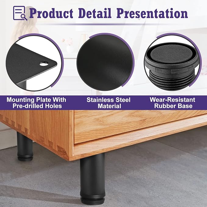 4 Inch Metal Furniture Legs Stainless Steel Adjustable Legs Black Metal Legs - Image 3